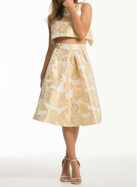 **Chi Chi London Gold Floral Print Co-Ordinate Midi Skirt